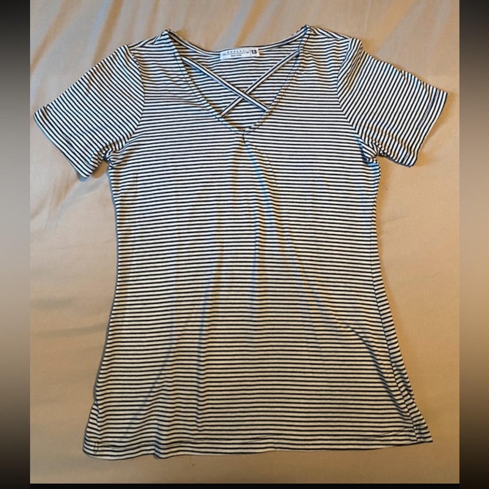 Navy Striped V-Neck Short Sleeve Tee
